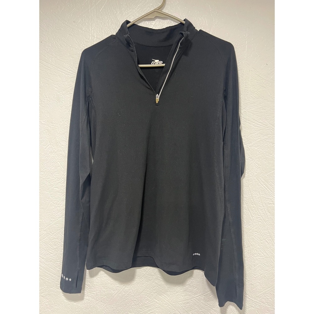 Crane Women Black Quarter Zip Long Sleeve Running Top Thumbholes Dry Quick M